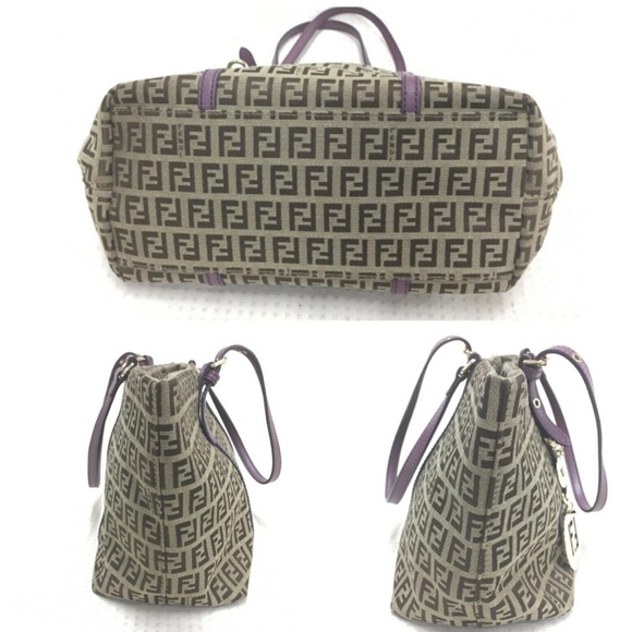 Authentic FENDI ZUCCHINO Canvas Leather Purple Shoulder Bag - Picture 12 of 14